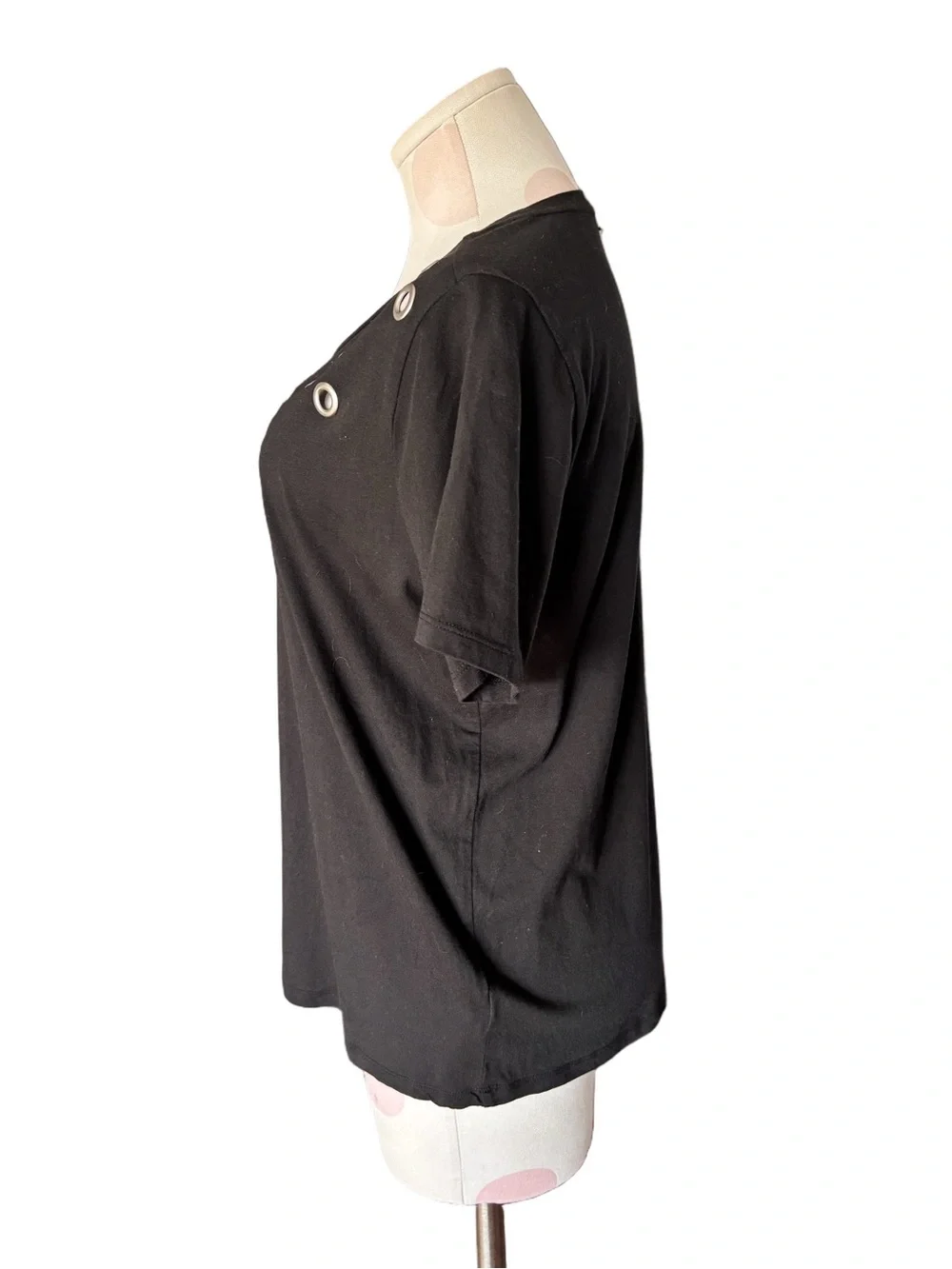 Michael Kors Grommet Embellished Black Tee Top Large